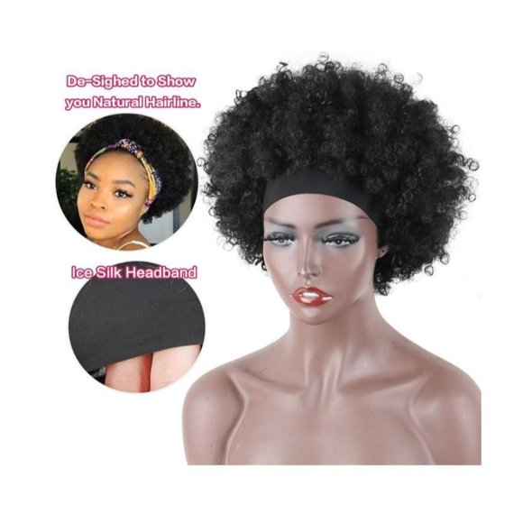 LEOSA Afro Headband Wig Short Afro Kinky Curly Wigs for Black Women,Natural Blac - Picture 3 of 8